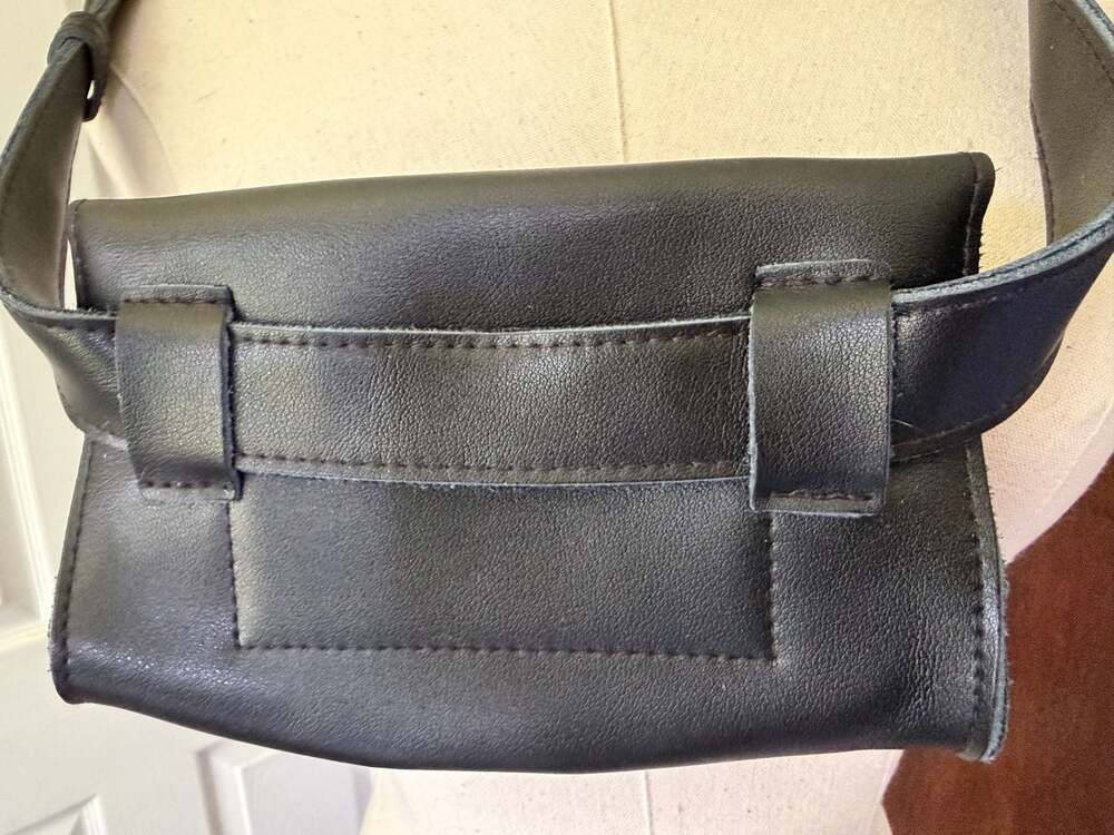 Gigi Pip Black Leather Belt Sling Bag with Gold Hardware - Picture 10 of 15